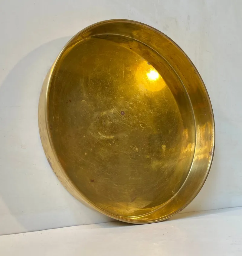 Pamono Danish Modern Circular Brass Serving Tray from Cawa, 1970s> Trays