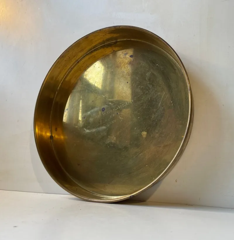 Pamono Danish Modern Circular Brass Serving Tray from Cawa, 1970s> Trays