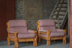 Pamono Danish Modern Lounge Chairs in Pine and Wool from Christian IV, 1970s, Set of 2> Lounge Chairs & Armchairs