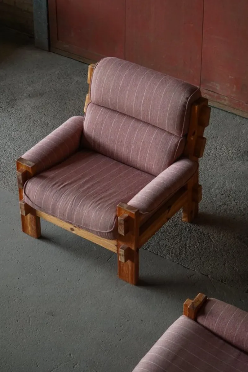 Pamono Danish Modern Lounge Chairs in Pine and Wool from Christian IV, 1970s, Set of 2> Lounge Chairs & Armchairs