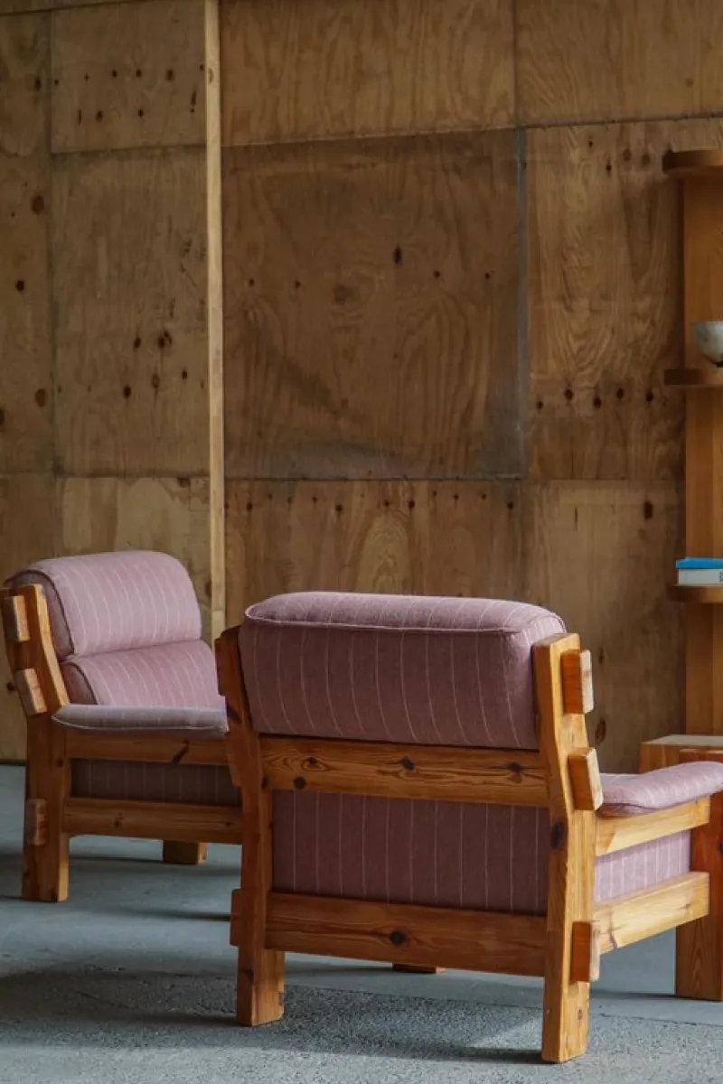 Pamono Danish Modern Lounge Chairs in Pine and Wool from Christian IV, 1970s, Set of 2> Lounge Chairs & Armchairs