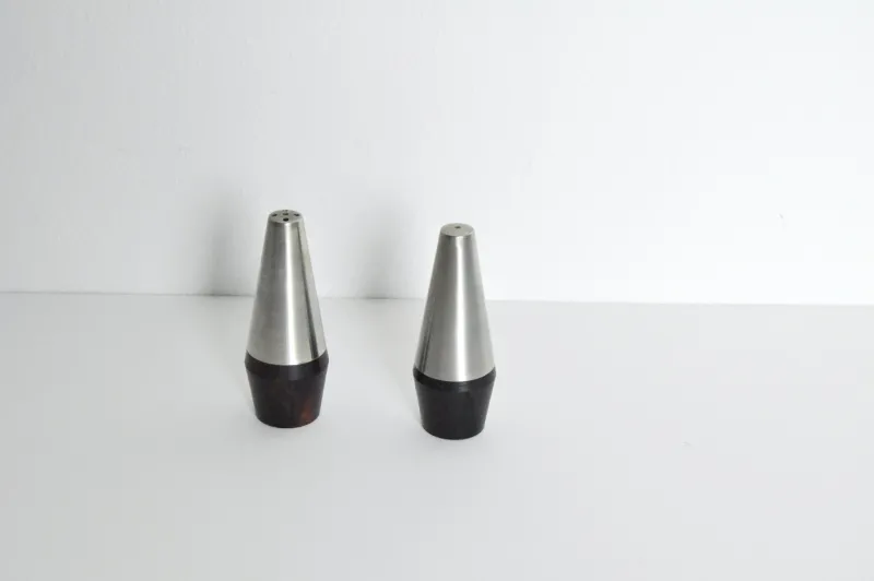 Pamono Danish Modern Rosewood and Stainless Steel Salt and Pepper Shakers, 1960s, Set of 4> Salt & Pepper Shakers