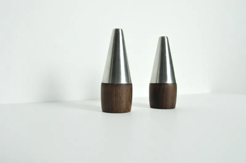 Pamono Danish Modern Rosewood and Stainless Steel Salt and Pepper Shakers, 1960s, Set of 4> Salt & Pepper Shakers
