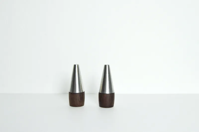 Pamono Danish Modern Rosewood and Stainless Steel Salt and Pepper Shakers, 1960s, Set of 4> Salt & Pepper Shakers