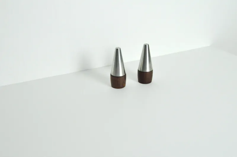 Pamono Danish Modern Rosewood and Stainless Steel Salt and Pepper Shakers, 1960s, Set of 4> Salt & Pepper Shakers