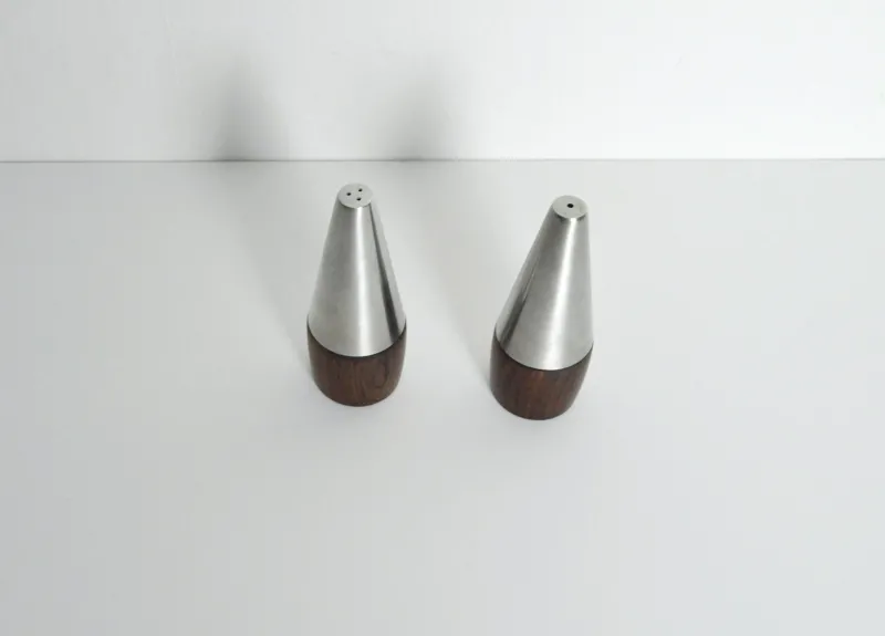 Pamono Danish Modern Rosewood and Stainless Steel Salt and Pepper Shakers, 1960s, Set of 4> Salt & Pepper Shakers
