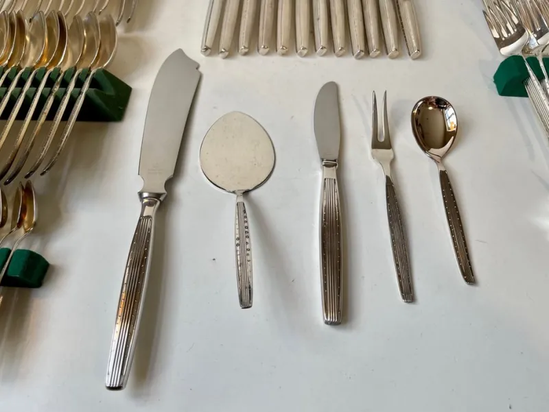Pamono Danish Modern Silver-Plated Capri Cutlery for 12 by Kr. J. Andersen, 1960s, Set of 89