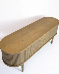 Pamono Danish Modern TV Cabinet in Oiled Oak with Venetian Blinds><noscript><img width=