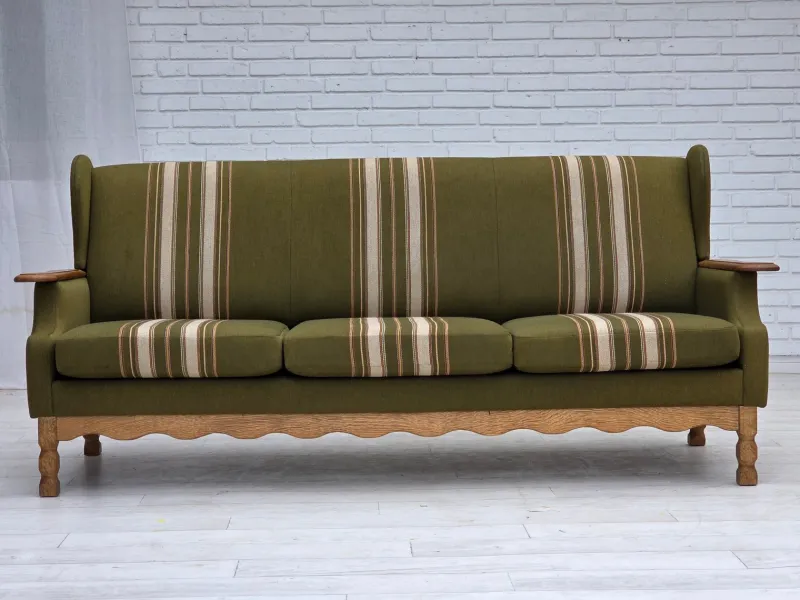 Pamono Danish Oak and Wool 3-Seater Sofa, 1970s> Couches & Sofas