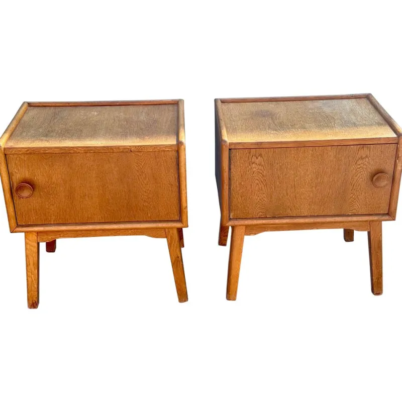 Best Pamono Danish Oak Nightstands, 1940s, Set of 2