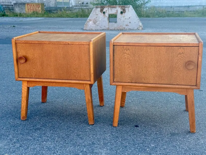 Best Pamono Danish Oak Nightstands, 1940s, Set of 2