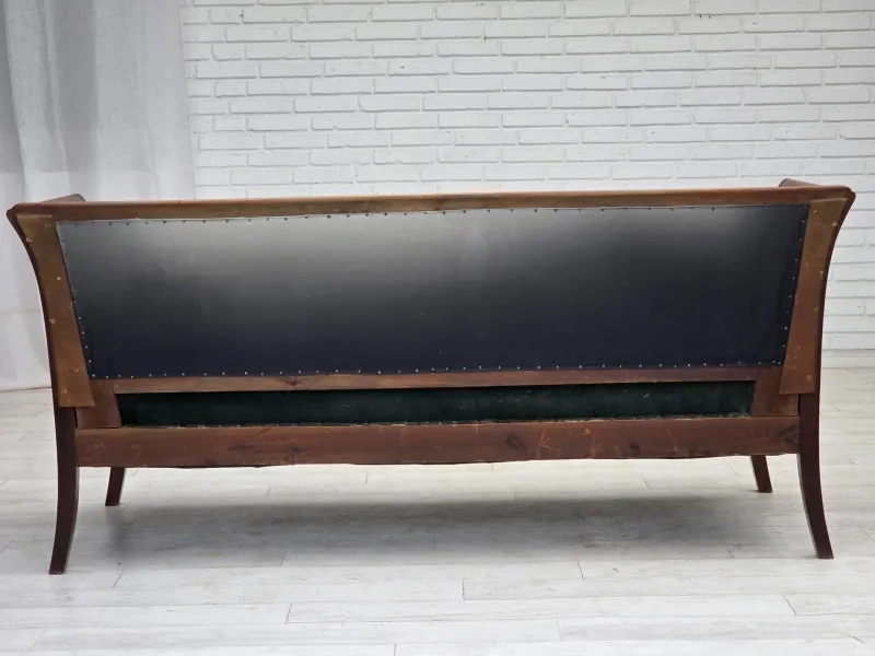 Best Pamono Danish 3-Seater Sofa in Green/Blue Velour and Ash, 1950s