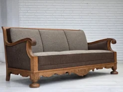 Outlet Pamono Danish 3-Seater Sofa in Wool and Carved Oak, 1950s