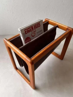 Pamono Danish Teak and Suede Reading Basket from Vildbjerg Møbelfabrik, 1960s><noscript><img width=