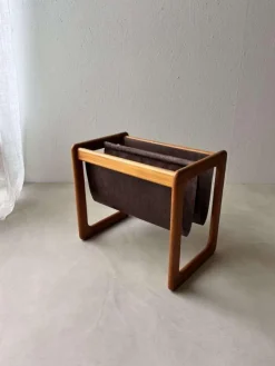 Pamono Danish Teak and Suede Reading Basket from Vildbjerg Møbelfabrik, 1960s><noscript><img width=