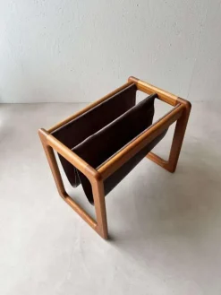 Pamono Danish Teak and Suede Reading Basket from Vildbjerg Møbelfabrik, 1960s><noscript><img width=