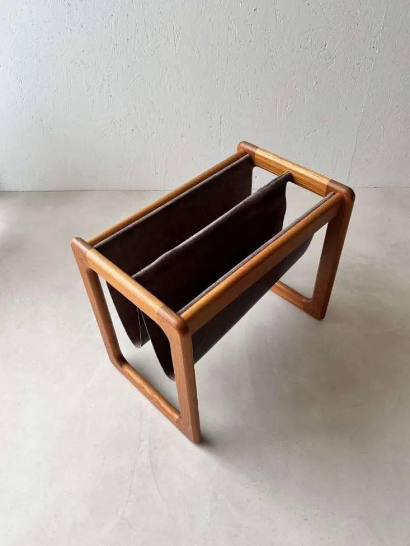 Pamono Danish Teak and Suede Reading Basket from Vildbjerg Møbelfabrik, 1960s> Magazine Racks
