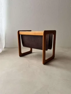 Pamono Danish Teak and Suede Reading Basket from Vildbjerg Møbelfabrik, 1960s><noscript><img width=