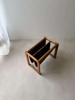 Pamono Danish Teak and Suede Reading Basket from Vildbjerg Møbelfabrik, 1960s><noscript><img width=