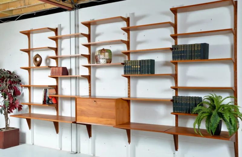 Pamono Danish Teak 5-Bay Cado Modular Shelving System Bookshelf Library by Poul Cadovius for Cado, 1970s> Shelves & Wall Units