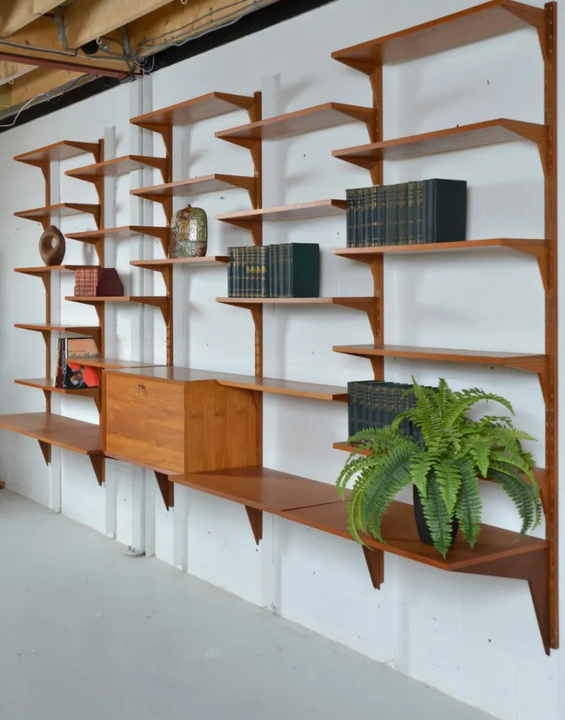 Pamono Danish Teak 5-Bay Cado Modular Shelving System Bookshelf Library by Poul Cadovius for Cado, 1970s> Shelves & Wall Units