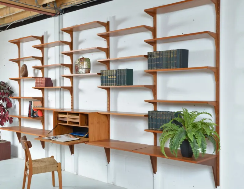Pamono Danish Teak 5-Bay Cado Modular Shelving System Bookshelf Library by Poul Cadovius for Cado, 1970s> Shelves & Wall Units