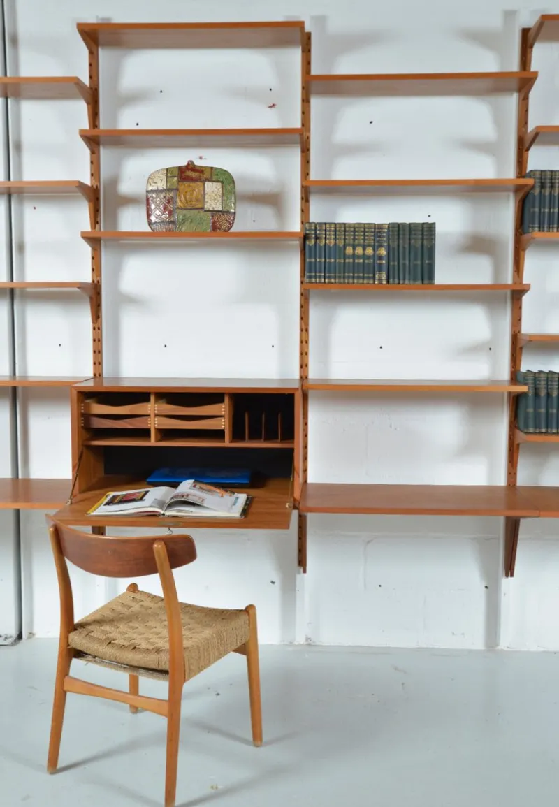 Pamono Danish Teak 5-Bay Cado Modular Shelving System Bookshelf Library by Poul Cadovius for Cado, 1970s> Shelves & Wall Units