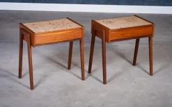 Sale Pamono Danish Teak Bedside Tables with Cork Top by Ølholm Møbelfabrik, 1960s, Set of 2