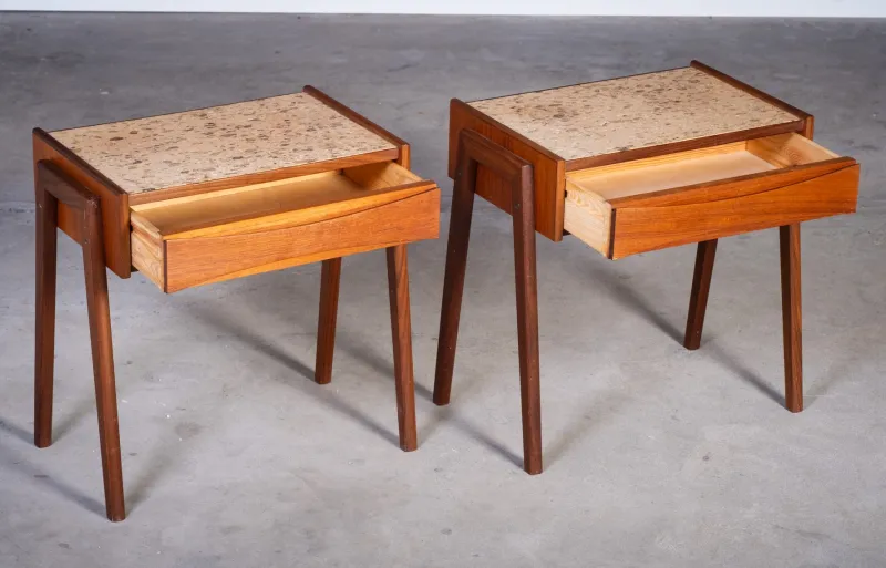 Sale Pamono Danish Teak Bedside Tables with Cork Top by Ølholm Møbelfabrik, 1960s, Set of 2