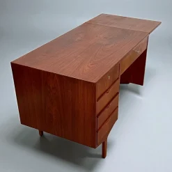 Online Pamono Danish Teak Desk with Fold-out Top and Bookshelves, 1960s