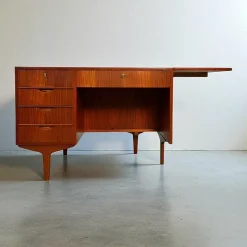 Online Pamono Danish Teak Desk with Fold-out Top and Bookshelves, 1960s