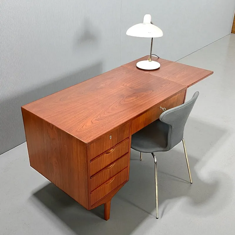Online Pamono Danish Teak Desk with Fold-out Top and Bookshelves, 1960s