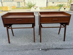 Clearance Pamono Danish Teak Nightstands with String Shelves, 1967, Set of 2