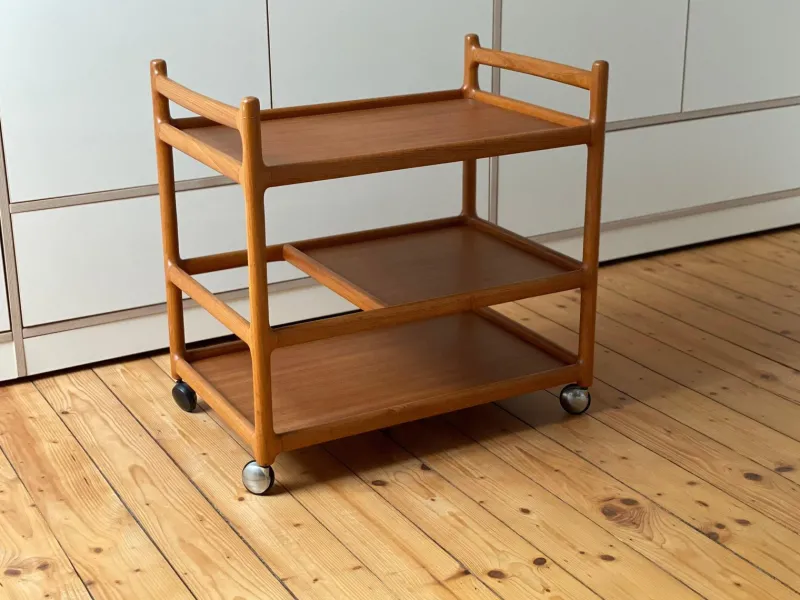 Pamono Danish Teak Serving Trolley by Johannes Andersen for CFC Silkeborg> Serving Bar Carts & Trolleys