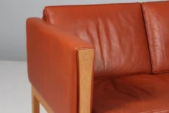 Hot Pamono Danish Two-Seat Sofa in Leather and Oak by Hans J. Wegner, 1960s