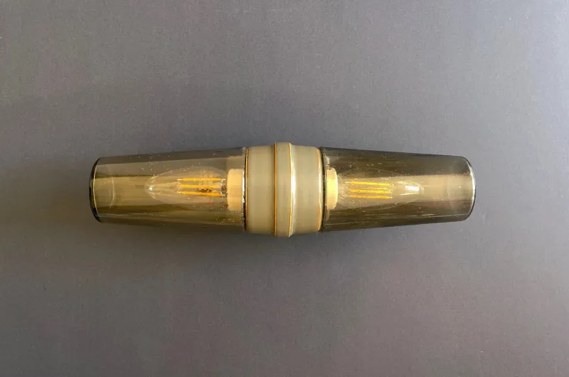 Pamono Dark Caramel Double Wall Lamp by Sigvard Bernadotte, 1970s> Wall Lights & Sconces