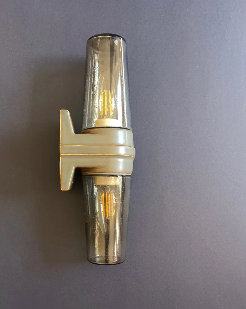Pamono Dark Caramel Double Wall Lamp by Sigvard Bernadotte, 1970s> Wall Lights & Sconces