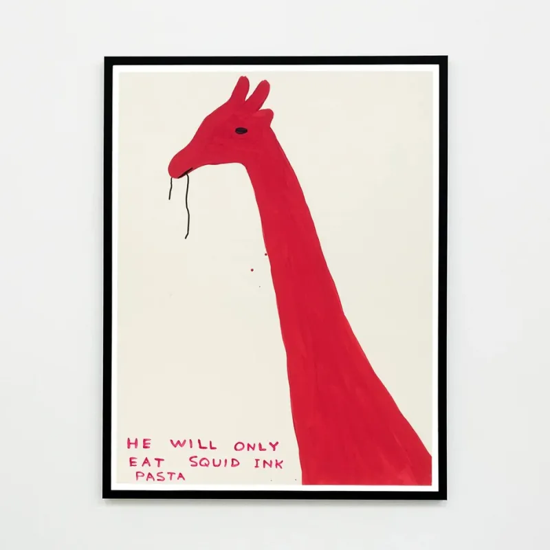 Clearance Pamono David Shrigley, He Will Only Eat Squid Ink Pasta, 2019, Lithograph Poster, Framed