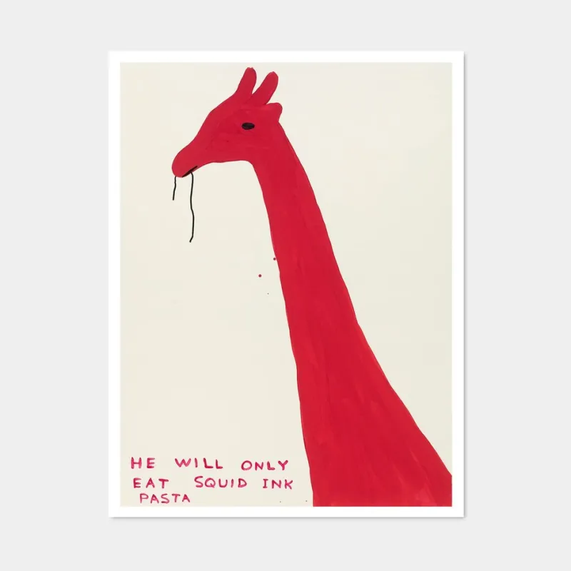 Clearance Pamono David Shrigley, He Will Only Eat Squid Ink Pasta, 2019, Lithograph Poster, Framed