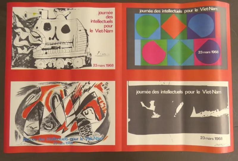Pamono Day of Intellectuals for Vietnam Poster after Soulages, Picasso, Vasarely & Masson, 1968> Posters