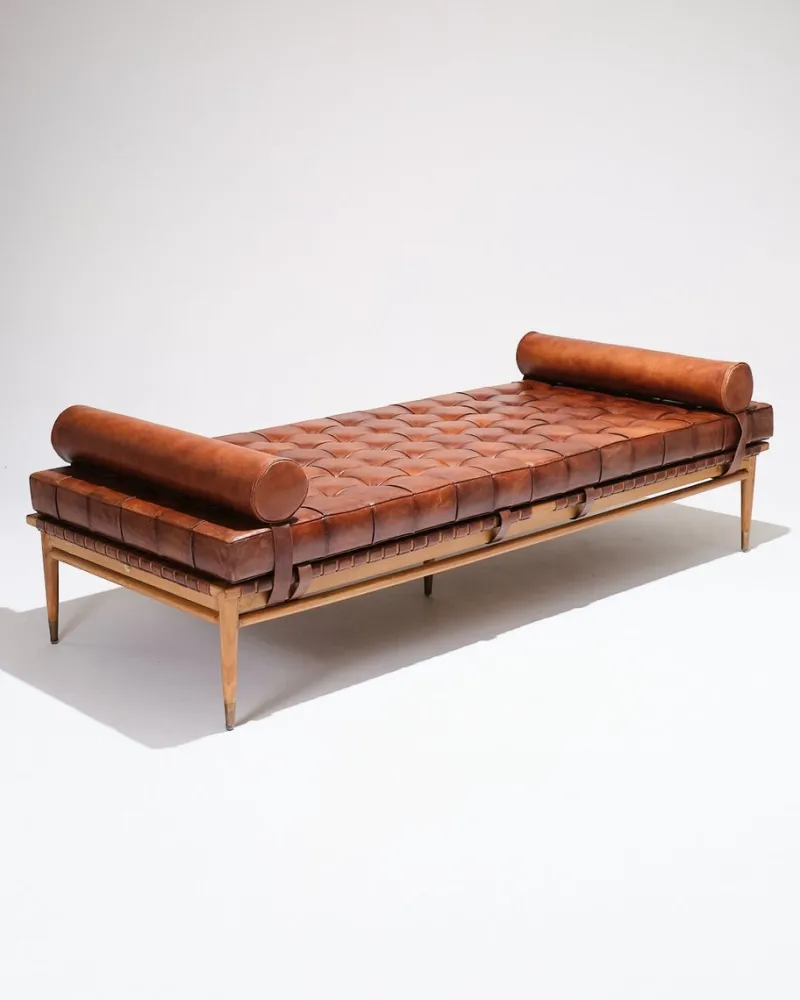 Pamono Daybed in Leather and Wood by Olivier de Schrijver, 1970s> Daybeds & Chaises Lounges