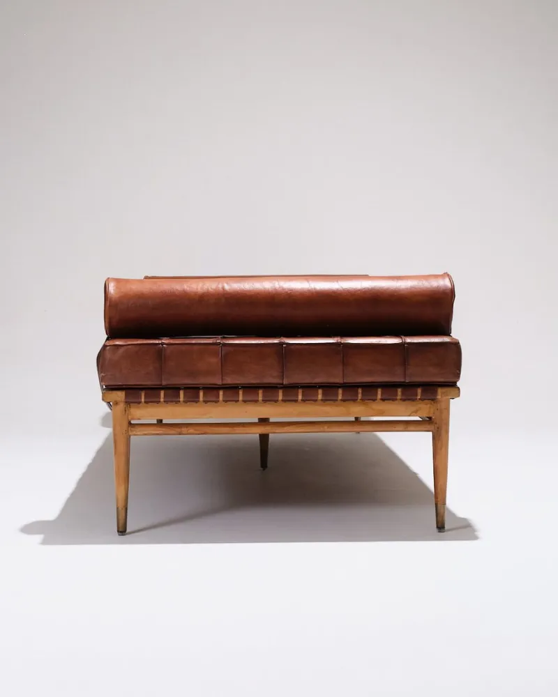 Pamono Daybed in Leather and Wood by Olivier de Schrijver, 1970s> Daybeds & Chaises Lounges