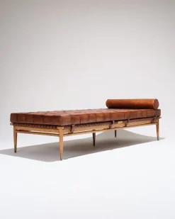 Pamono Daybed in Leather and Wood by Olivier de Schrijver, 1970s><noscript><img width=