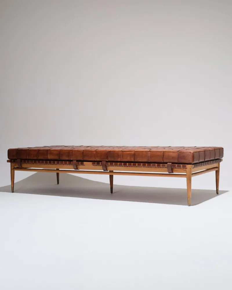 Pamono Daybed in Leather and Wood by Olivier de Schrijver, 1970s> Daybeds & Chaises Lounges