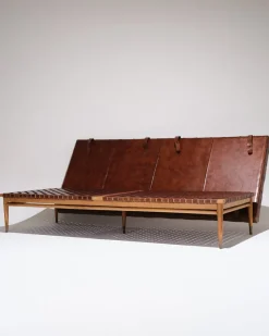 Pamono Daybed in Leather and Wood by Olivier de Schrijver, 1970s><noscript><img width=