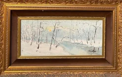 Sale Pamono De Rosa, Snowy Landscape, 20th Century, Oil Painting on Canvas, Framed