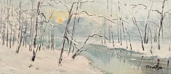 Sale Pamono De Rosa, Snowy Landscape, 20th Century, Oil Painting on Canvas, Framed