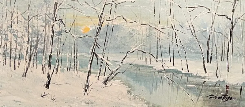 Sale Pamono De Rosa, Snowy Landscape, 20th Century, Oil Painting on Canvas, Framed