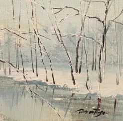 Sale Pamono De Rosa, Snowy Landscape, 20th Century, Oil Painting on Canvas, Framed