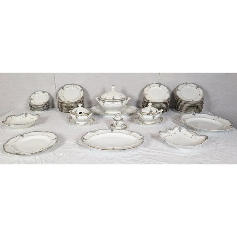Hot Pamono Decorated Porcelain Tableware, 1890s, Set of 60